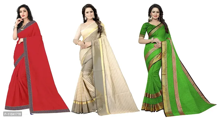 Beautiful Art Silk Saree With Blouse Piece Pack Of 3-thumb0