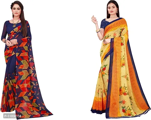 Beautiful Georgette Saree with Blouse Piece Pack Of 2-thumb0