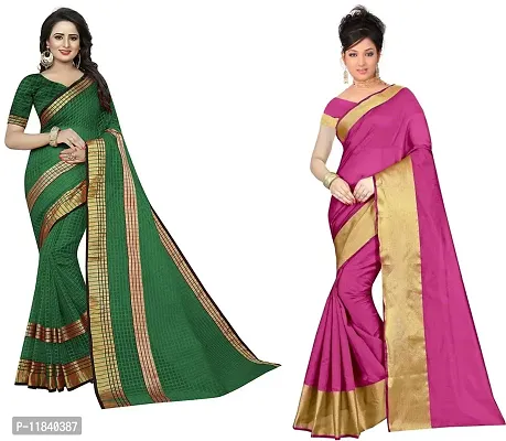 Beautiful Cotton Silk Saree With Blouse Piece Pack Of 2