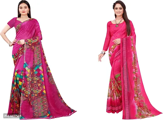 Beautiful Georgette Saree with Blouse Piece Pack Of 2-thumb0