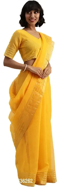 Beautiful Cotton Blend Saree with Blouse Piece-thumb0