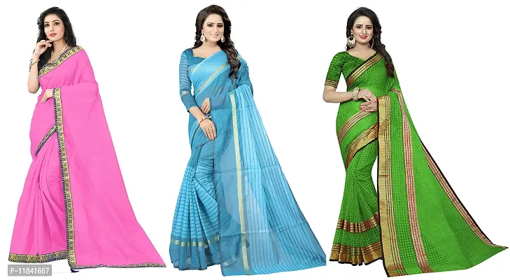 Beautiful Art Silk Saree With Blouse Piece Pack Of 3-thumb0