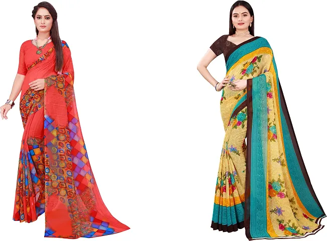 Stylish Georgette Saree With Blouse Piece For Women Pack Of 2