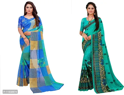 Beautiful Georgette Saree with Blouse Piece Pack Of 2-thumb0