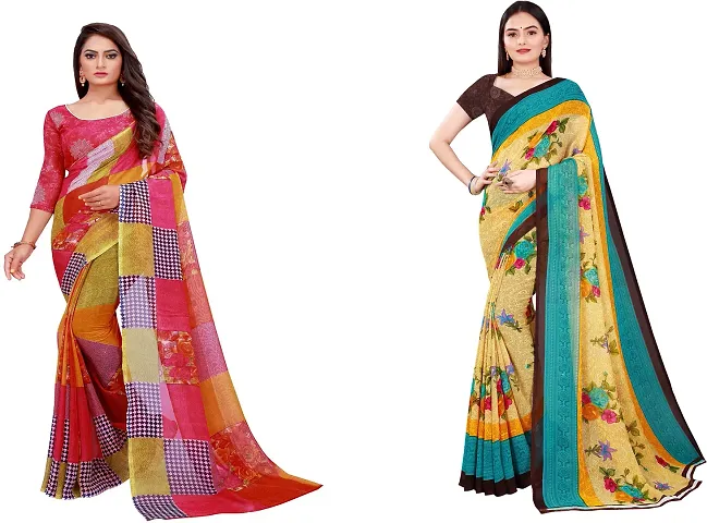 Stylish Georgette Daily Wear Saree with Blouse piece For Women Pack Of 2