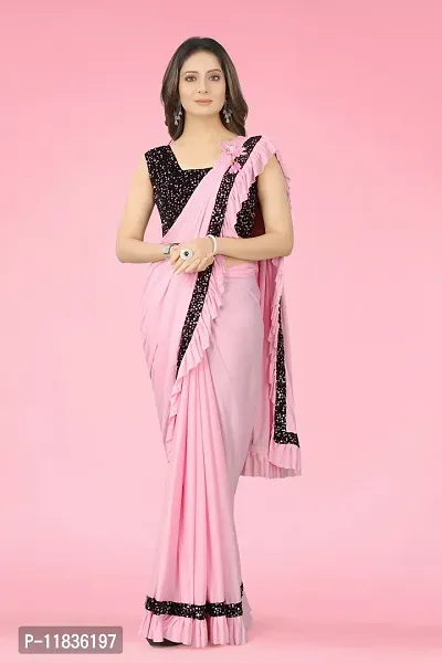 Beautiful Lycra Saree with Blouse Piece-thumb0