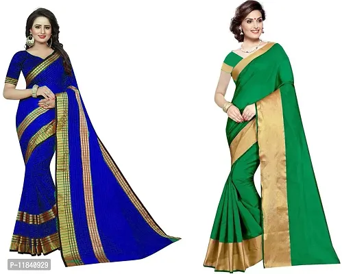 Beautiful Cotton Silk Saree With Blouse Piece Pack Of 2