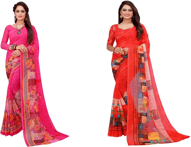 Stylish Fancy Georgette Saree With Blouse Piece For Women Pack Of 2