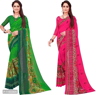 Beautiful Georgette Saree with Blouse Piece Pack Of 2-thumb0