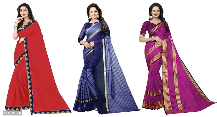 Beautiful Art Silk Saree With Blouse Piece Pack Of 3