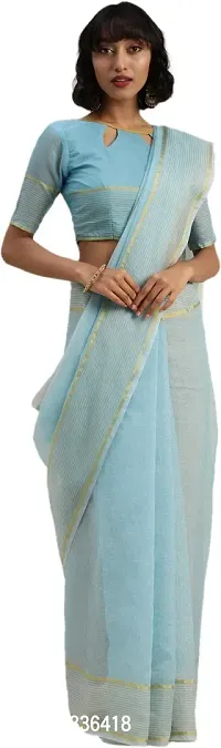 Beautiful Cotton Blend Saree with Blouse Piece-thumb0