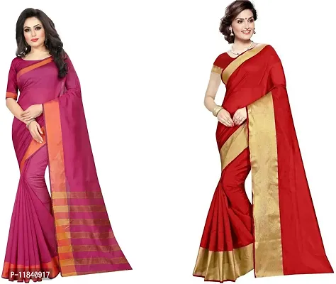 Beautiful Cotton Silk Saree With Blouse Piece Pack Of 2