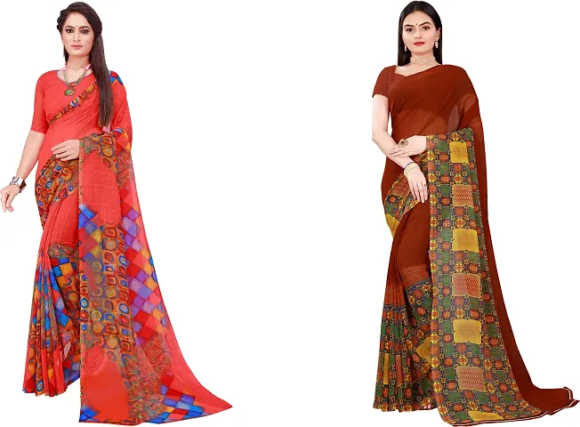 Stylish Fancy Georgette Saree With Blouse Piece Combo For Women Pack Of 2