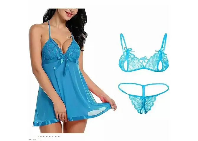Fancy Lace Sexy Night Dress With Lingerie Set Combo