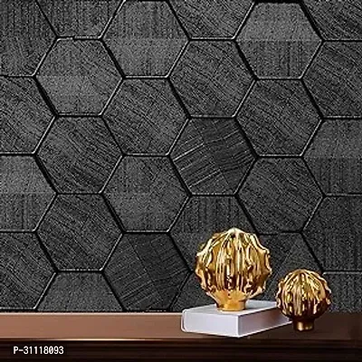 Black Peel and Stick Wallpaper 15.7 X 118 3D Hexagon Geometric Embossed Contact Paper-thumb0