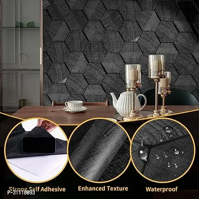 Black Peel and Stick Wallpaper 15.7 X 118 3D Hexagon Geometric Embossed Contact Paper-thumb2