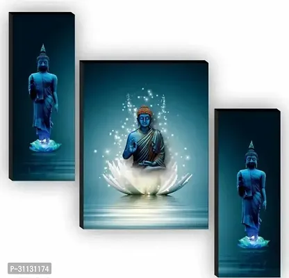 Set of 3 Buddha UV Textured Home Decorative Gift Item Self Adeshive Painting 18 Inch X 12 Inch