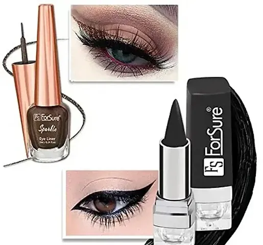 ForSure? Absolute Shine Liquid Glitter Eyeliner & Kajal Combo Intense Color, Long Lasting, Glossy Texture Smudge Proof