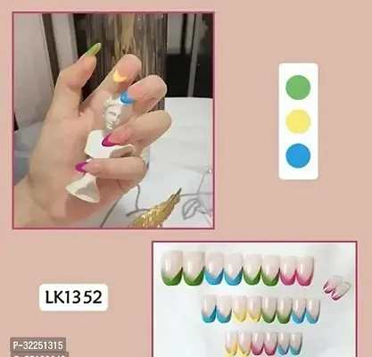 Set of 24 Reusable Artificial Nails in Multicolor Nail Design Including Glue Stamp (Pack of 24)-thumb2