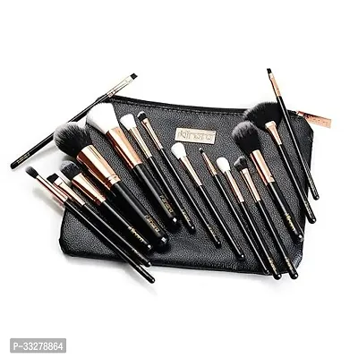 Makeup Brush Set Of 15 With Easy To Carry Pouch Travel Size Cosmetic Brushes Kit (Black)-thumb0