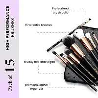 Makeup Brush Set Of 15 With Easy To Carry Pouch Travel Size Cosmetic Brushes Kit (Black)-thumb1