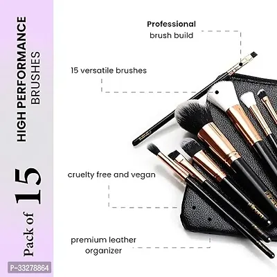 Makeup Brush Set Of 15 With Easy To Carry Pouch Travel Size Cosmetic Brushes Kit (Black)-thumb2