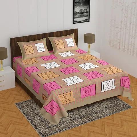 Printed Cotton Flat Double Bedsheet with 2 Pillow Covers