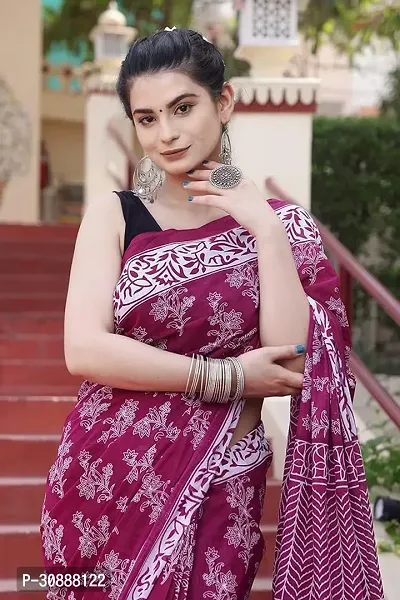 Attractive Cotton Printed Saree  with Blouse Piece-thumb0