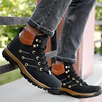 New Black Casual Synthetic Leather Boots For Men-thumb2