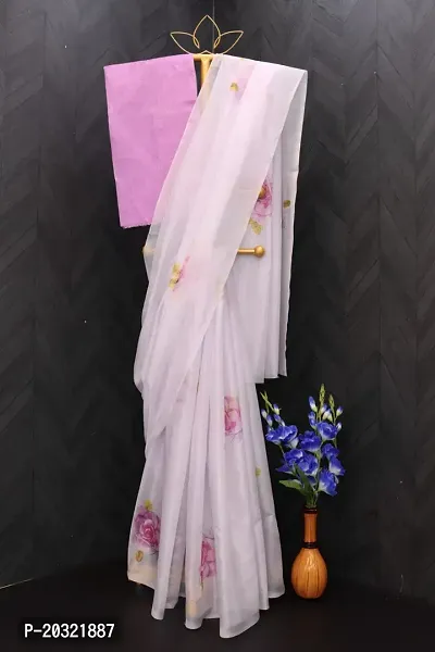 Stylish Organza Saree with Blouse piece For Women-thumb0