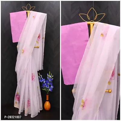 Stylish Organza Saree with Blouse piece For Women-thumb3