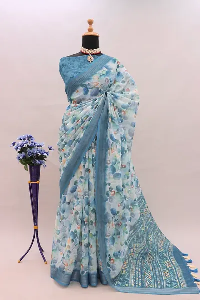 Hot Selling Linen Saree with Blouse piece 