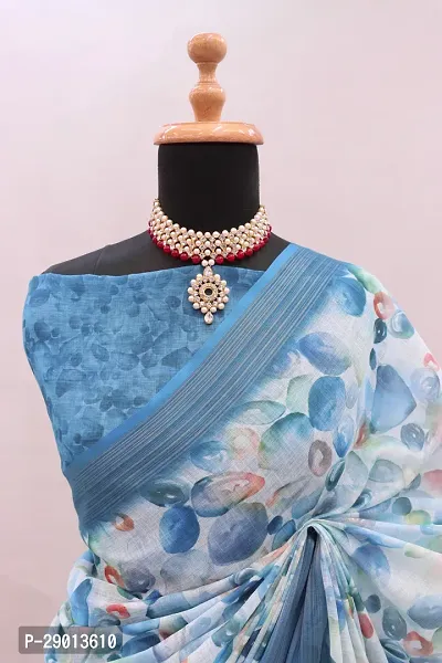 Beautiful Linen Saree With Blouse Piece For Women-thumb4