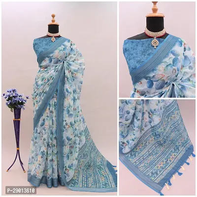 Beautiful Linen Saree With Blouse Piece For Women-thumb2