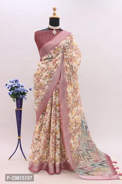 Beautiful Linen Saree With Blouse Piece For Women