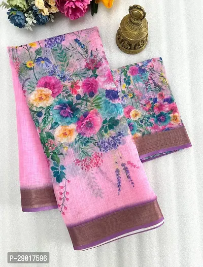 Beautiful Linen Saree With Blouse Piece For Women