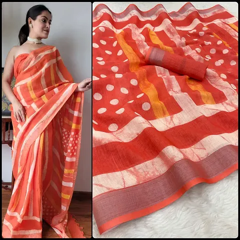 Stylish Linen Saree with Blouse Piece for Women