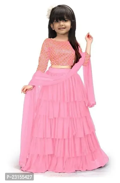 Stylish Pink Net Lehenga Cholis For Girl