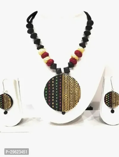 Stylish Multicoloured Fabric Jewellery Set For Women-thumb0