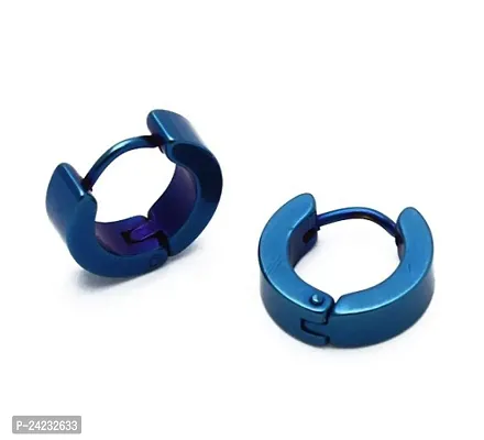 Blue Stainless Steel Hoop Unisex Earrings Bali For Men and Women-thumb0