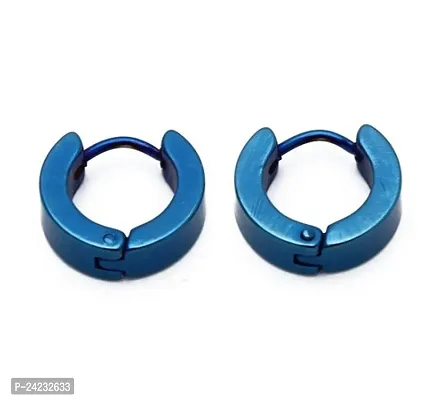 Blue Stainless Steel Hoop Unisex Earrings Bali For Men and Women-thumb3