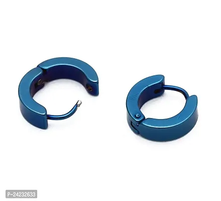 Blue Stainless Steel Hoop Unisex Earrings Bali For Men and Women-thumb4