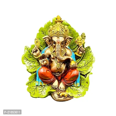 The Decor Culture Marble Dust Leaf Ganesh Ji Murti for Pooja Room//Gift// Temple// Idol - (Size : L-24 x27 x17 Cms) - Multi.
