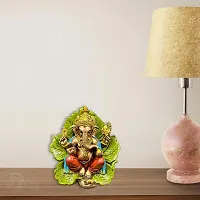 The Decor Culture Marble Dust Leaf Ganesh Ji Murti for Pooja Room//Gift// Temple// Idol - (Size : L-24 x27 x17 Cms) - Multi.-thumb1