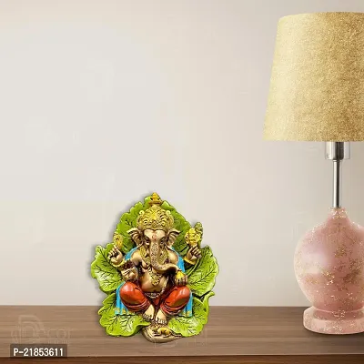 The Decor Culture Marble Dust Leaf Ganesh Ji Murti for Pooja Room//Gift// Temple// Idol - (Size : L-24 x27 x17 Cms) - Multi.-thumb2