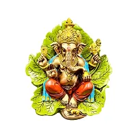 The Decor Culture Marble Dust Leaf Ganesh Ji Murti for Pooja Room//Gift// Temple// Idol - (Size : M-18x16x10 Cms) - Multi.-thumb2