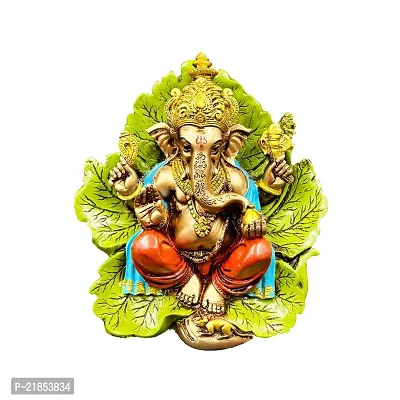 The Decor Culture Marble Dust Leaf Ganesh Ji Murti for Pooja Room//Gift// Temple// Idol - (Size : M-18x16x10 Cms) - Multi.-thumb3