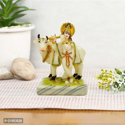 The Decor Culture Soft Marble Shree Krishna Ji Standing With Cow Murti for Home Temple // Gift Purpose Idol (Size : 14x10x6 Cms) - White.