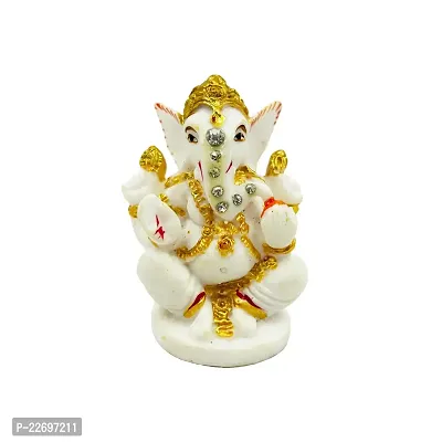 The Decor Culture Composite Marble Shree Ganesh Ji Murti for Pooja Home Temple// For Gift Idol (Size : 7 x 5.5 x 4 Cms) - White-Gold.