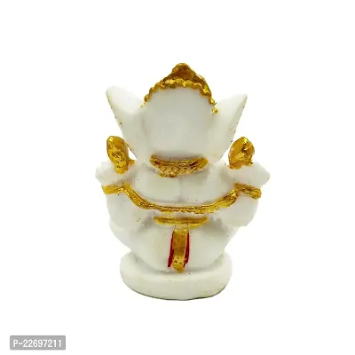 The Decor Culture Composite Marble Shree Ganesh Ji Murti for Pooja Home Temple// For Gift Idol (Size : 7 x 5.5 x 4 Cms) - White-Gold.-thumb2